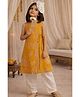 Tales & Stories Viscose Woven Sleeveless Floral Printed Kurti & Solid Pant Set - Yellow