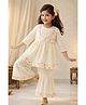 Tales & Stories Woven Three Fourth Sleeves Floral Embroidered Top & Sharara Set - Off White