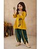 Tales & Stories Woven Full Sleeves Lace Embellished Tie Up Detailed Kurti & Dhoti Set - Yellow