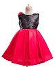 Blabber Sleeveless Sequins Embellished Floral Applique Detailed Knee Length Pleated Dress - Red