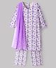EARTHY TOUCH 100% Cotton Knit Full Sleeves Floral Printed Kurta & Palazzo Set With DUpatta - White