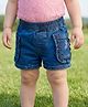 Babyoye Woven Denim Shorts with Bow Embroidery - Blue
