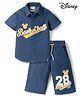 Pine Kids Disney Denim Half Sleeves Shirt & Shorts Set With Mickey Mouse Graphics - Blue