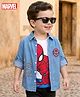 Pine Kids Marvel 100% Cotton Knit Full Sleeves Denim Shirt & Sleeveless Tank T-Shirt With Spider Man Graphics & Badge Detailing  - Multicolour