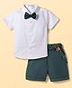 Blabber Half Sleeves Polka Dots Printed Shirt & Solid Shorts Set With Suspender & Bow  - White