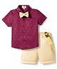 Blabber Half Sleeves Motifs Printed Shirt & Solid Shorts Set With Suspender & Bow - Maroon