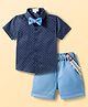 Blabber Half Sleeves Hourglass Printed Shirt & Solid Shorts Set With Suspender & Bow - Sky Blue