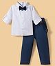 Blabber Full Sleeves Polka Dots Printed Shirt & Solid Trouser Set With Suspender & Bow - Navy Blue