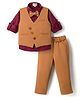 Blabber Full Sleeves Textured 3 Piece Party Suit Set With Bow - Rust