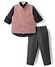 Blabber Full Sleeves Textured 3 Piece Party Suit Set With Bow - Peach