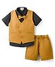 Blabber Full Sleeves Solid 3 Piece Party Suit Set With Bow - Mustard