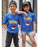 Nap Chief Cotton Knit Pokemon Featuring Half Sleeves Typography Printed Sequins Embellished Relaxed Fit Tee - Royal Blue
