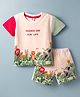 ToffyHouse Cotton Knit Half Sleeves Striped T-Shirt & Shorts Set with Jungle Theme Print - Multicolor