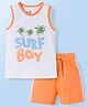 Doodle Poodle 100% Cotton Single Jersey Knit Sleeveless T-Shirt & Shorts Set With Beach Theme Print - White & Orange