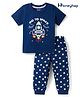 Honeyhap Premium Cotton Knit With Bio Finish Half Sleeves T-Shirt & Pyjama Night Suit With Space Print - Navy Peony