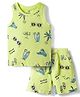 Doodle Poodle 100% Cotton Single Jersey Knit Sleeveless T-Shirt & Shorts Co-ord Set With Beach Theme Print - Lime Green