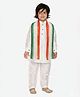 Pehanaava Jute Woven Repubic Day Theme Full Sleeves Solid Pathani Kurta & Pyjama With Tricolour Dupatta Set - White