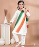 Pehanaava Jute Woven Republic Day Theme Three Fourth Sleeves Solid Kurti & Salwar Set With Tricolour Dupatta - White