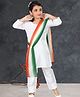 Pehanaava Jute Woven Republic Day Theme Three Fourth Sleeves Solid Kurti & Salwar Set With Tricolour Dupatta - White