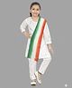 Pehanaava Jute Woven Republic Day Theme Three Fourth Sleeves Beads Embellished Kurti & Salwar Set With Tricolour Dupatta - White