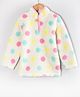 Hugsntugs Fur Knit Full Sleeves Polka Dots Printed Light Winter Jacket - Off White