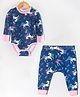 Hugsntugs Terry Knit Full Sleeves Unicorn Printed Coordinating Winter Onesie & Joggers Set - Blue