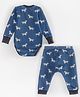Hugsntugs Terry Knit Full Sleeves Zebra Printed Coordinating Winter Onesie & Joggers Set - Blue