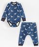 Hugsntugs Terry Knit Full Sleeves Zebra Printed Coordinating Winter Onesie & Joggers Set - Blue