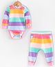 Hugsntugs Terry Knit Full Sleeves Striped Winter Onesie & Joggers Set - Multi Colour