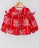 Hugsntugs Cotton Woven Full Sleeves Palm Trees Printed Bow Applique Detailed Schiffli Embroidered Top - Red