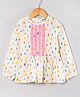 Hugsntugs Cotton Woven Full Sleeves Water Drops Printed Embroidery Detailed Top - White & Multi Colour