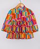 Hugsntugs Cotton Woven Full Sleeves Geometric Printed Frill Detailed Top - Multi Colour