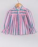 Hugsntugs Cotton Woven Full Peasant Sleeves Striped Shirt Style Top - Pink