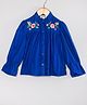 Hugsntugs Cotton Woven Full Peasant Sleeves Floral Embroidered Shirt Style Top - Royal Blue