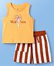 Doodle Poodle 100% Cotton Knit Sleeveless T-Shirt & Shorts Set with Tree Print - White & Orange