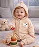 Little Surprise Box Viscose Rayon Woven Full Sleeves Bear Applique Detailed Winter Wear Hooded Romper - Beige