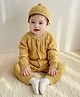 Little Surprise Box Viscose Rayon Woven Full Sleeves Cable Knit Designed Winter Wear Romper With Cap - Mustard