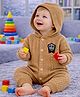 Little Surprise Box Viscose Rayon Woven Full Sleeves Crown Embroidered Winter Wear Hooded Romper - Brown
