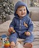 Little Surprise Box Viscose Rayon Woven Full Sleeves Dinosaur Applique Detailed  Winter Wear Hooded Romper - Blue