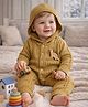 Little Surprise Box Viscose Rayon Woven Full Sleeves Dinosaur Applique Detailed  Winter Wear Hooded Romper - Light Brown