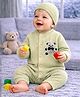 Little Surprise Box Viscose Rayon Woven Full Sleeves Bear Applique Detailed Winter Wear Romper With Cap - Green