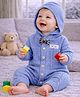 Little Surprise Box Viscose Rayon Woven Full Sleeves Bow Applique Detailed Winter Wear Hooded Romper - Blue