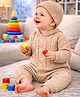 Little Surprise Box Viscose Rayon Woven Full Sleeves Cable Knit Designed Winter Wear Romper With Cap - Beige