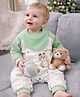 Little Surprise Box Cotton Woven Full Sleeves Bear Applique Detailed Winter Wear Romper - Green