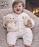 Little Surprise Box Cotton Woven Full Sleeves Animal Printed Winter Wear Romper - White