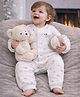 Little Surprise Box Cotton Woven Full Sleeves Dachshund Printed Winter Wear Romper  - White