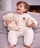 Little Surprise Box Cotton Woven Full Sleeves Bear Embroidered Winter Wear Romper  - Cream