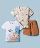 Doodle Poodle 100% Cotton Single Jersey Knit Half Sleeves T-Shirts & Shorts Set with Animal Print - Cream Brown & White