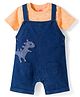 Babyhug Single Jersey Knit Half Sleeves Dino Printed T-Shirt & Denim Dungaree with Patch - Orange & Blue
