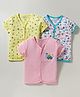 OHMS Single Jersey Knit Half Sleeves Jhablas With Vehicle Print Pack Of 3 - Pink Yellow & White
